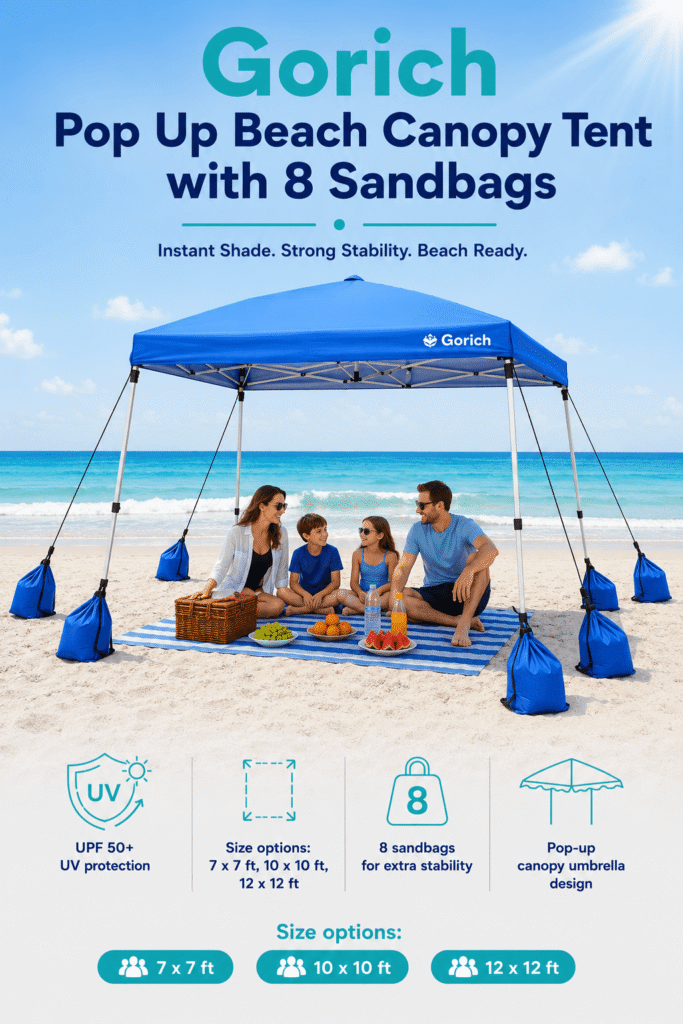 Gorich Pop Up Beach Canopy Tent with 8 Sandbags