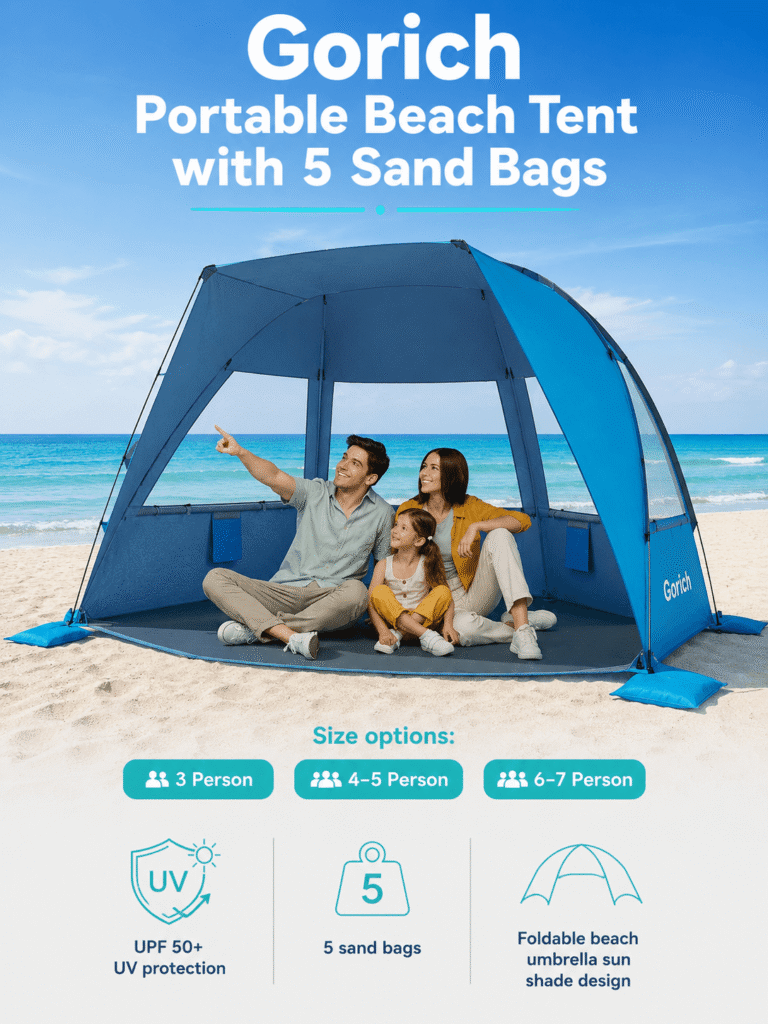 Gorich Portable Beach Tent with 5 Sand Bags